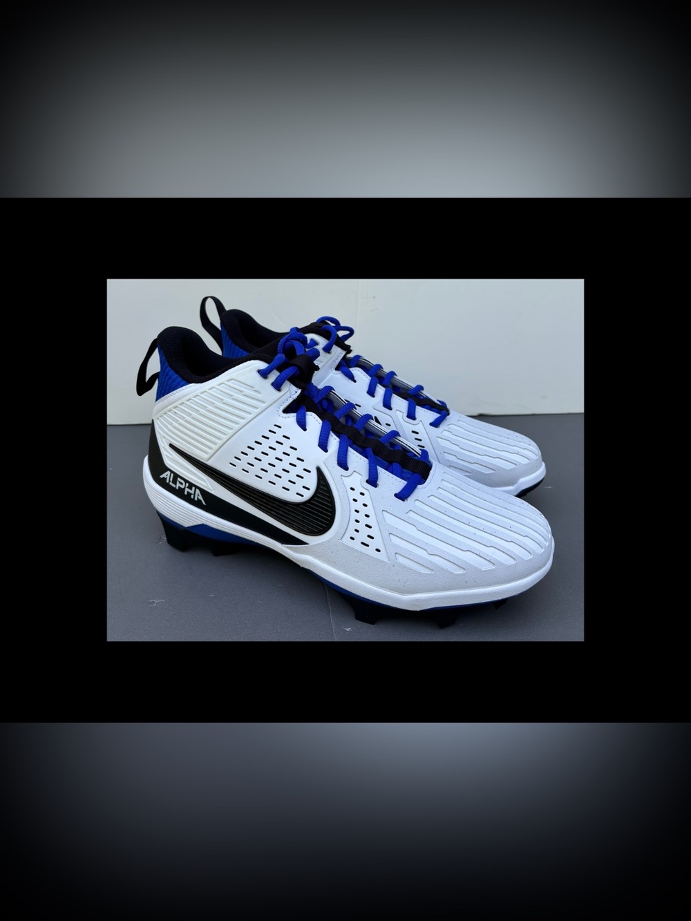 Nike Alpha Menace Strong Football Cleats White Blue Men’s sz 10 NEW NO BOX!